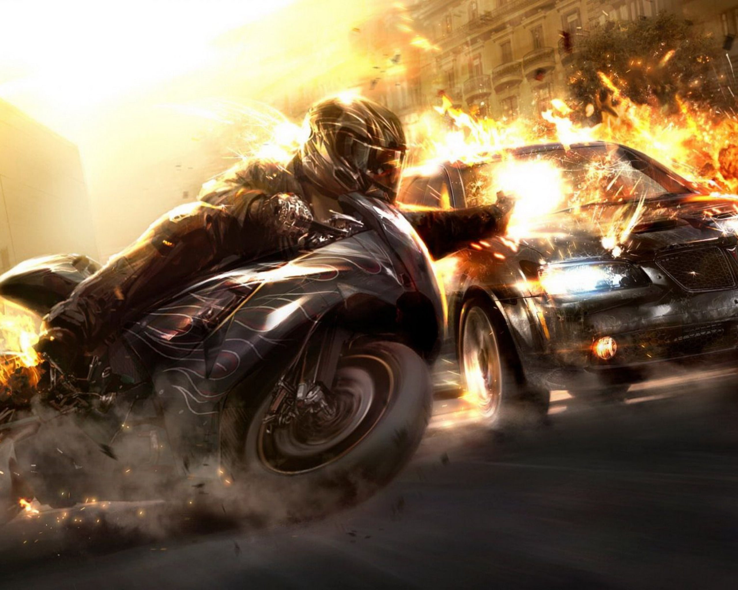 motorcycle, smoke - physical structure, motion, blurred motion, mode of transportation, fire, road, motor vehicle, real people, street, transportation, HD Wallpaper