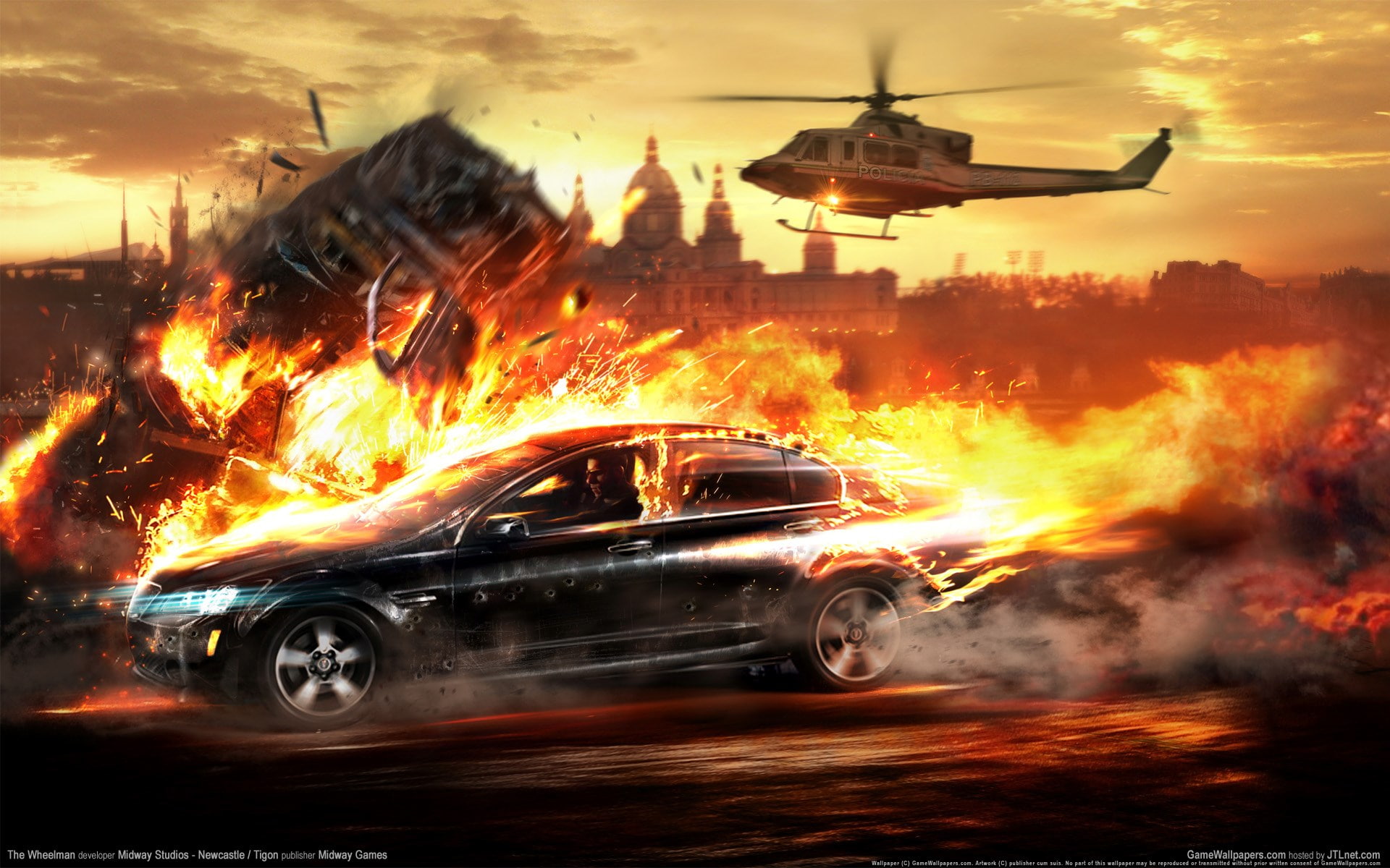 cloud - sky, car, smoke - physical structure, fire, driving, warning sign, heat - temperature, motor vehicle, nature, 1080P, the wheelman, mode of transportation, HD Wallpaper