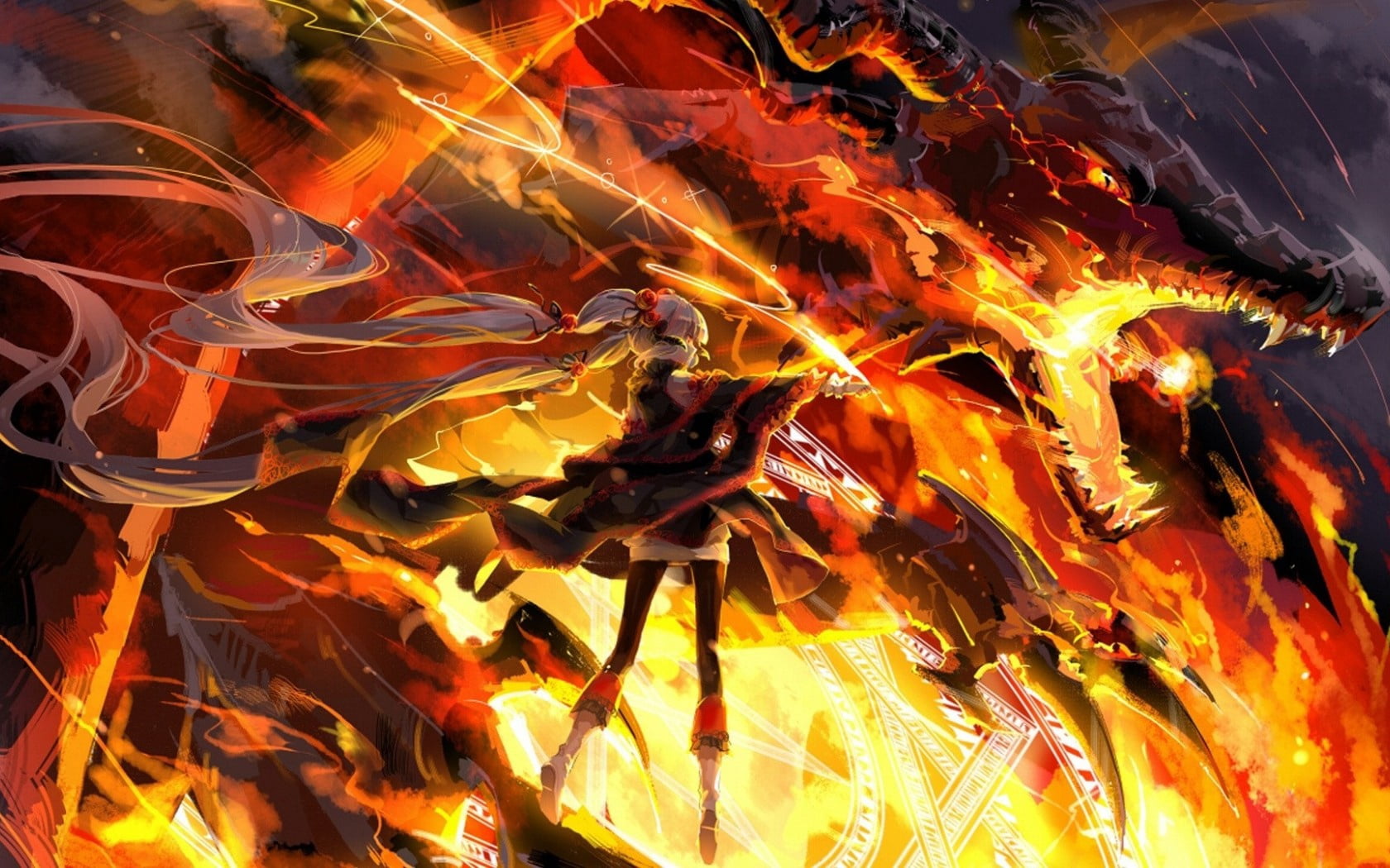 720P, bright, inferno, long exposure, pattern, fire, shape, glowing, no people, illustration, multi Colored, night, anime, motion, school of fish, light - Natural Phenomenon, HD Wallpaper