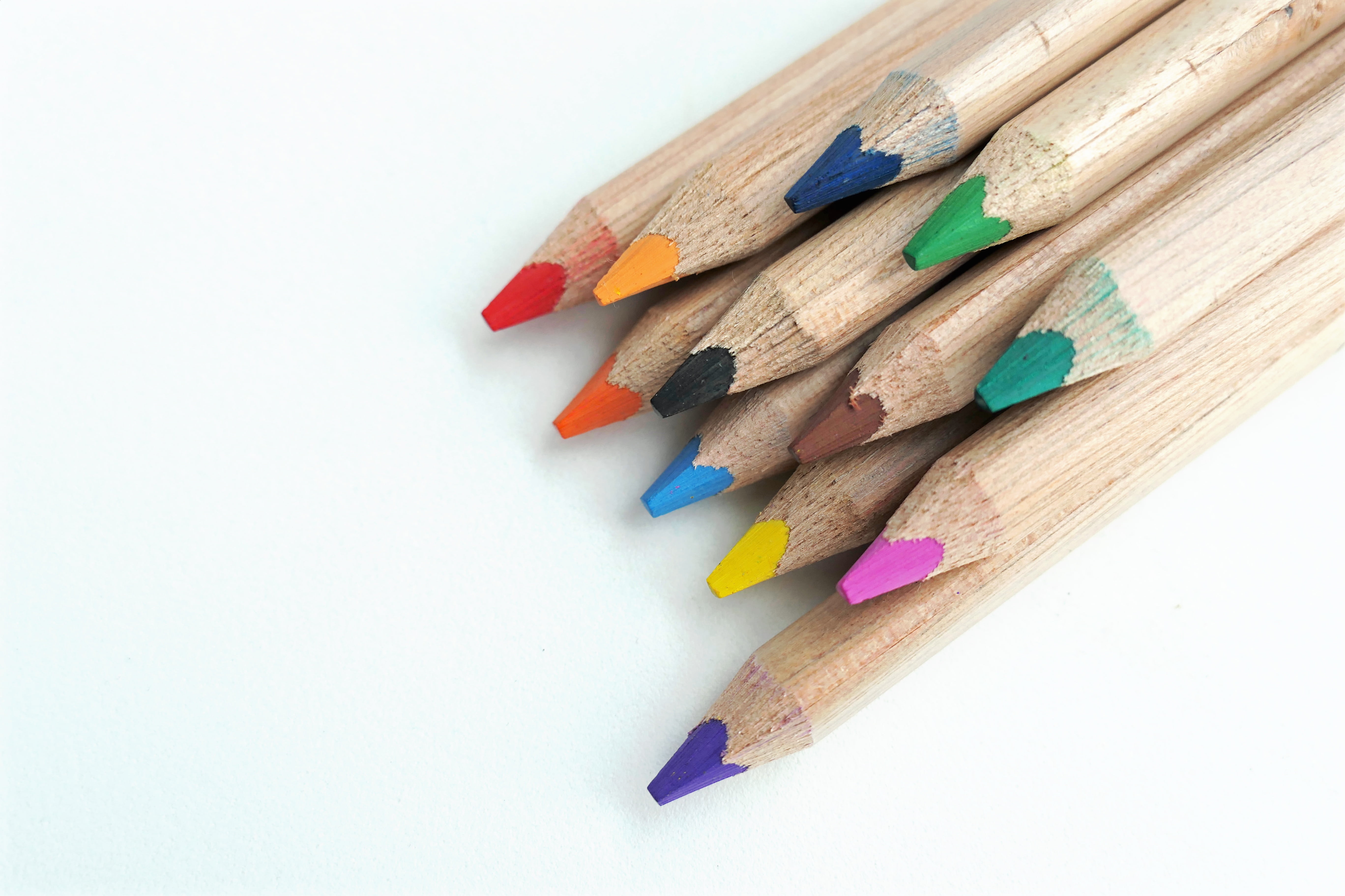 multi colored, pencil, color, colorful wooden pegs, art and craft, large group of objects, arrangement, colored pencils, white background, no people, colorful, HD Wallpaper