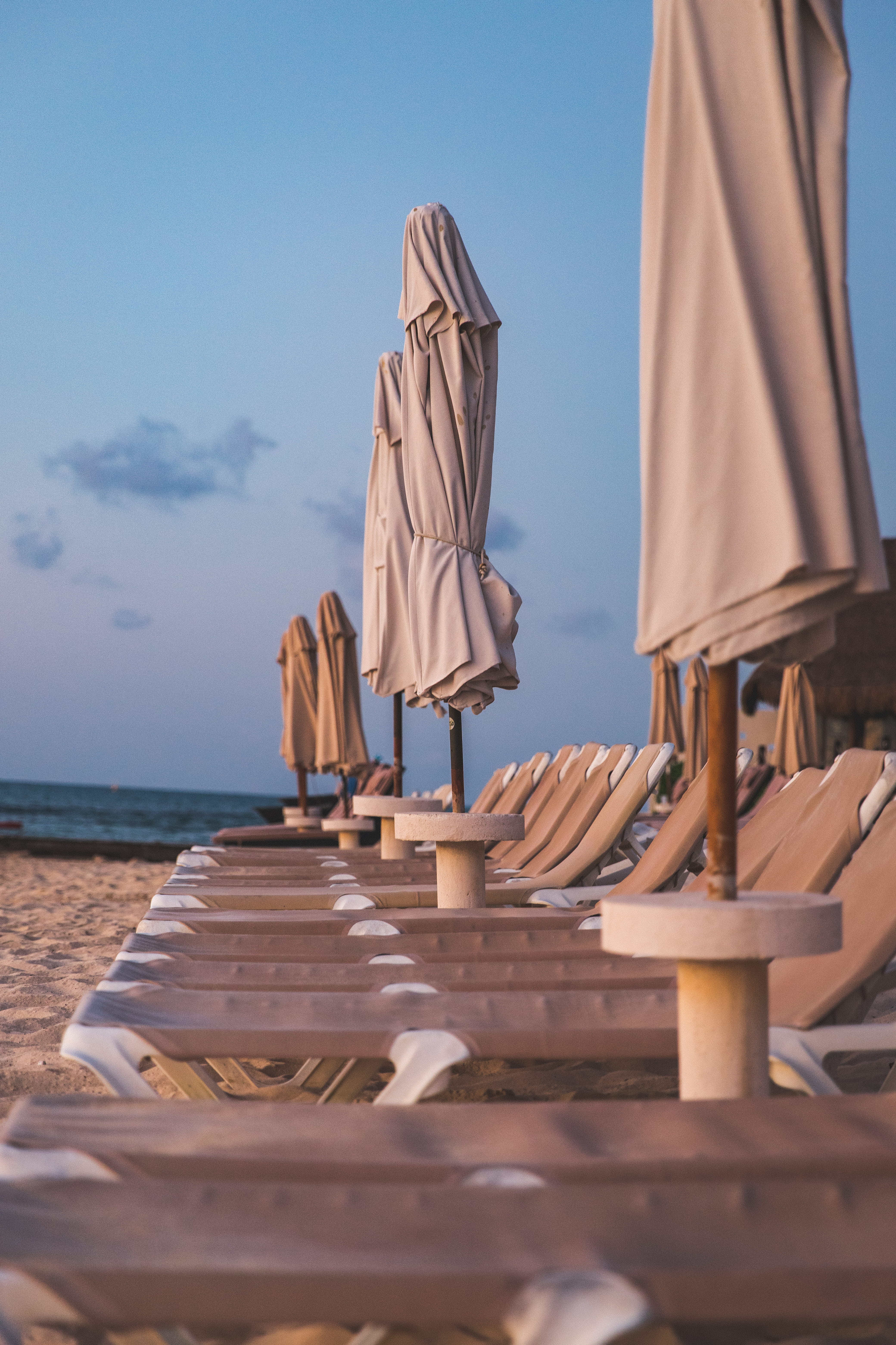 day, nature, hanging, land, inlined, 5K, in a row, horizon over water, chairs, no people, water, absence, lounge, along, sky, beach, sea, wood - material, Phone HD Wallpaper
