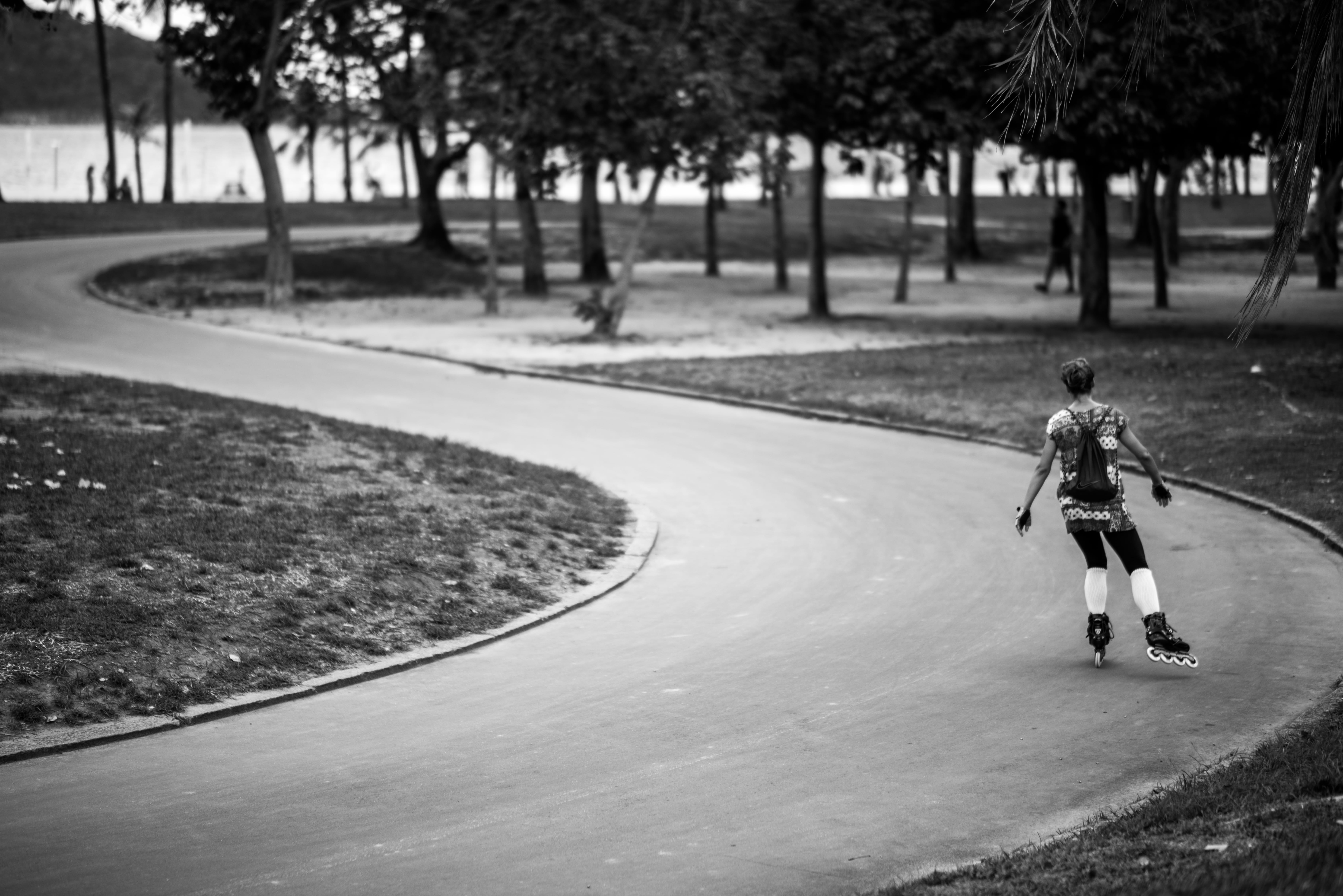 innocence, lifestyles, nature, one person, full length, tree, transportation, day, 5K, grayscale, road, footpath, rear view, child, inline, park - man made space, HD Wallpaper