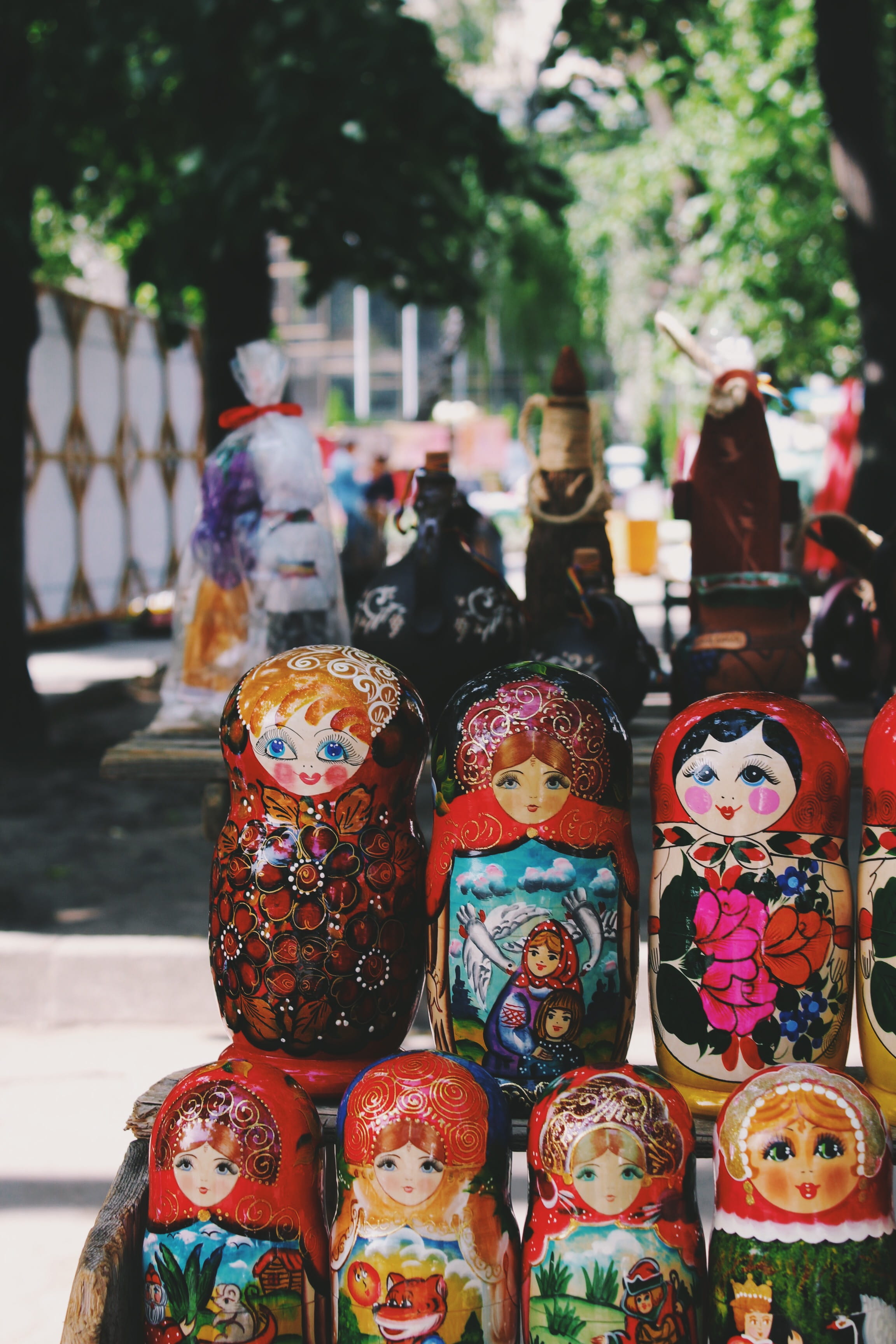 variation, in a row, several, focus on foreground, dolls, creativity, for sale, retail, multi colored, floral pattern, market, shelf, matryoshka, choice, Phone HD Wallpaper