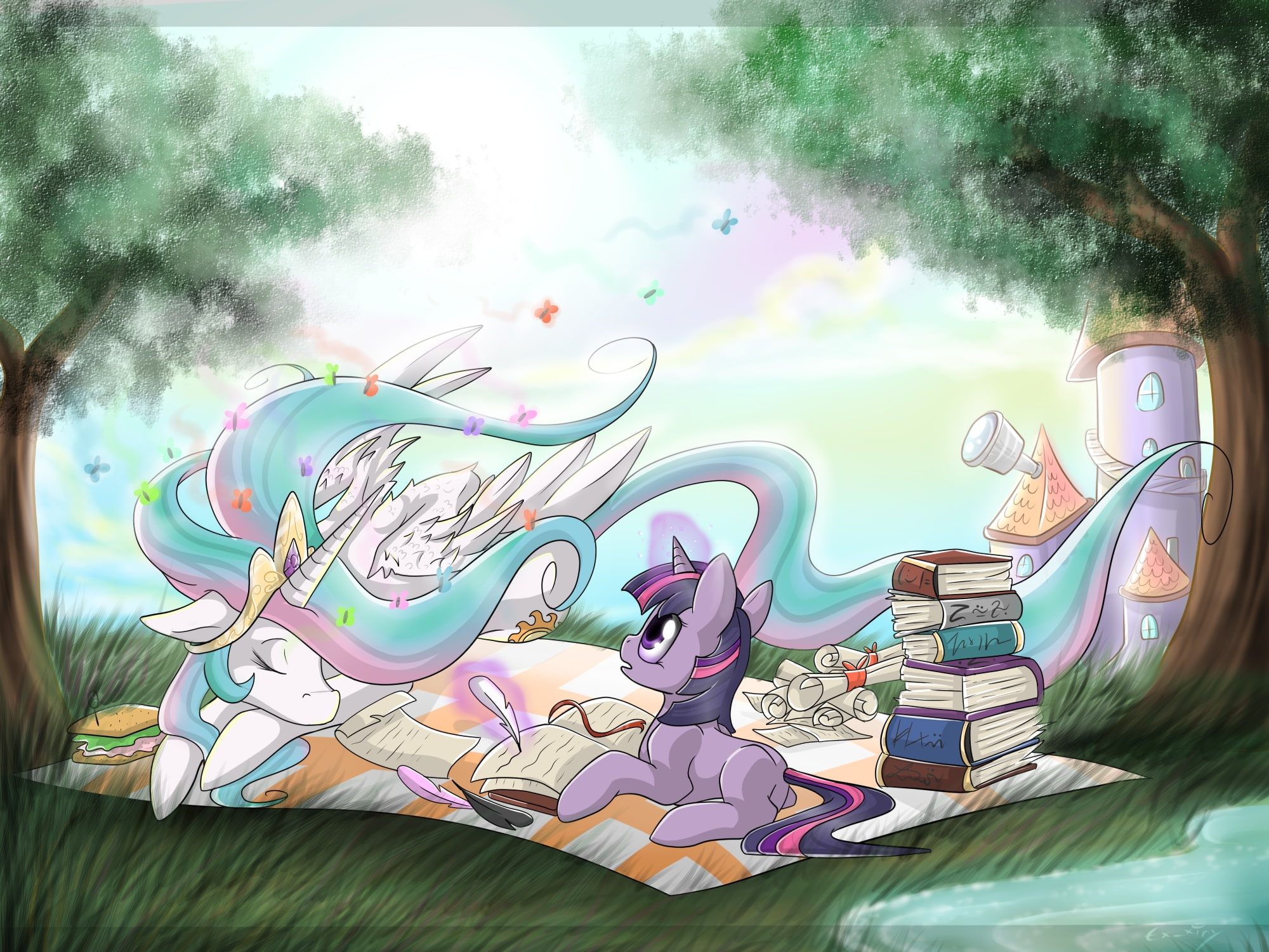 1080P, x, twilight, celestia, sparkle, pony, Butterfly, art, my little pony, animals, butterflies, hd, princess, little, HD Wallpaper