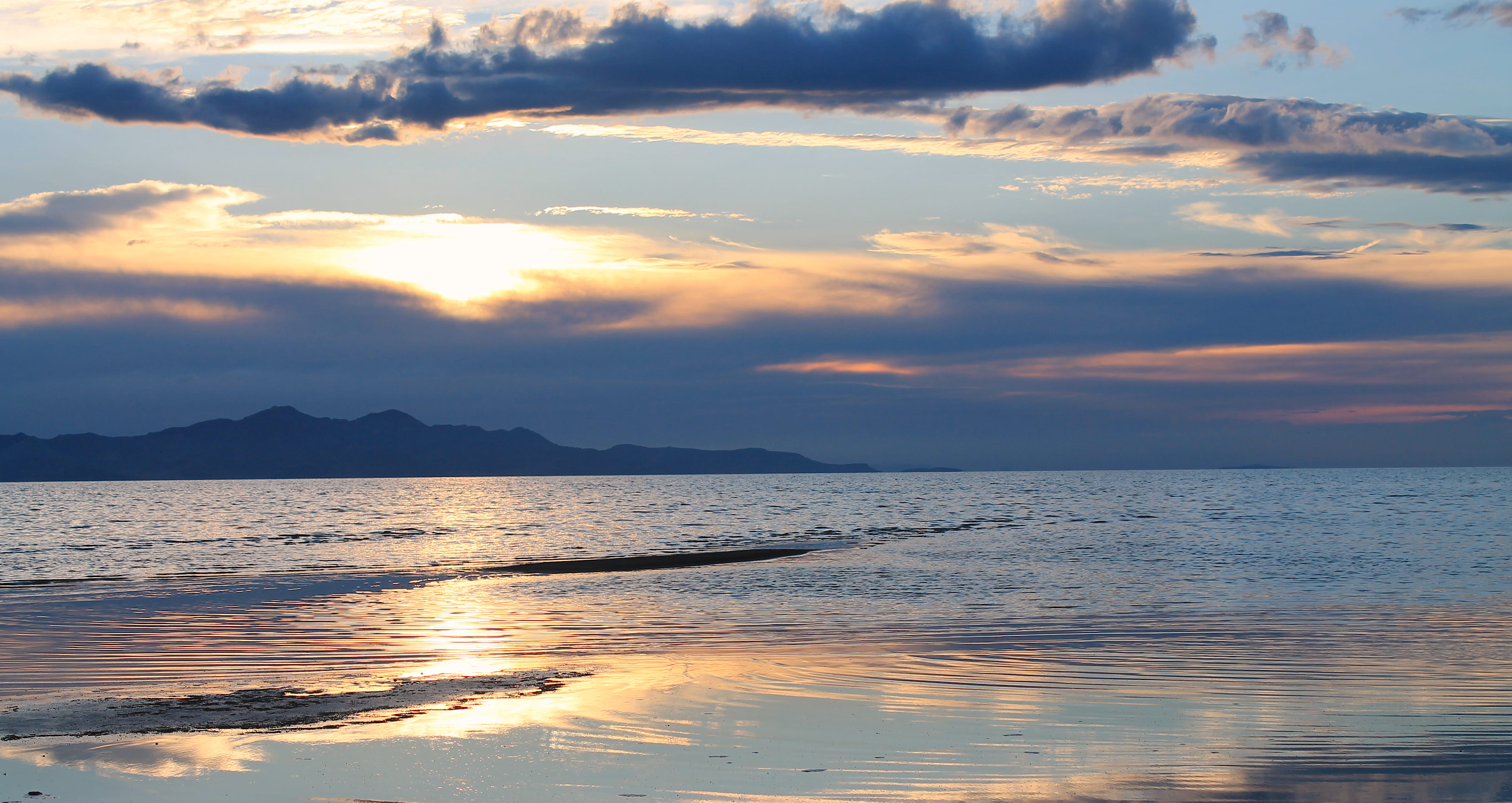great salt lake, reflection, clouds, land, salt lake city, mountains, orange color, sunset, landscape, tranquil scene, tranquility, utah, no people, 4K, HD Wallpaper