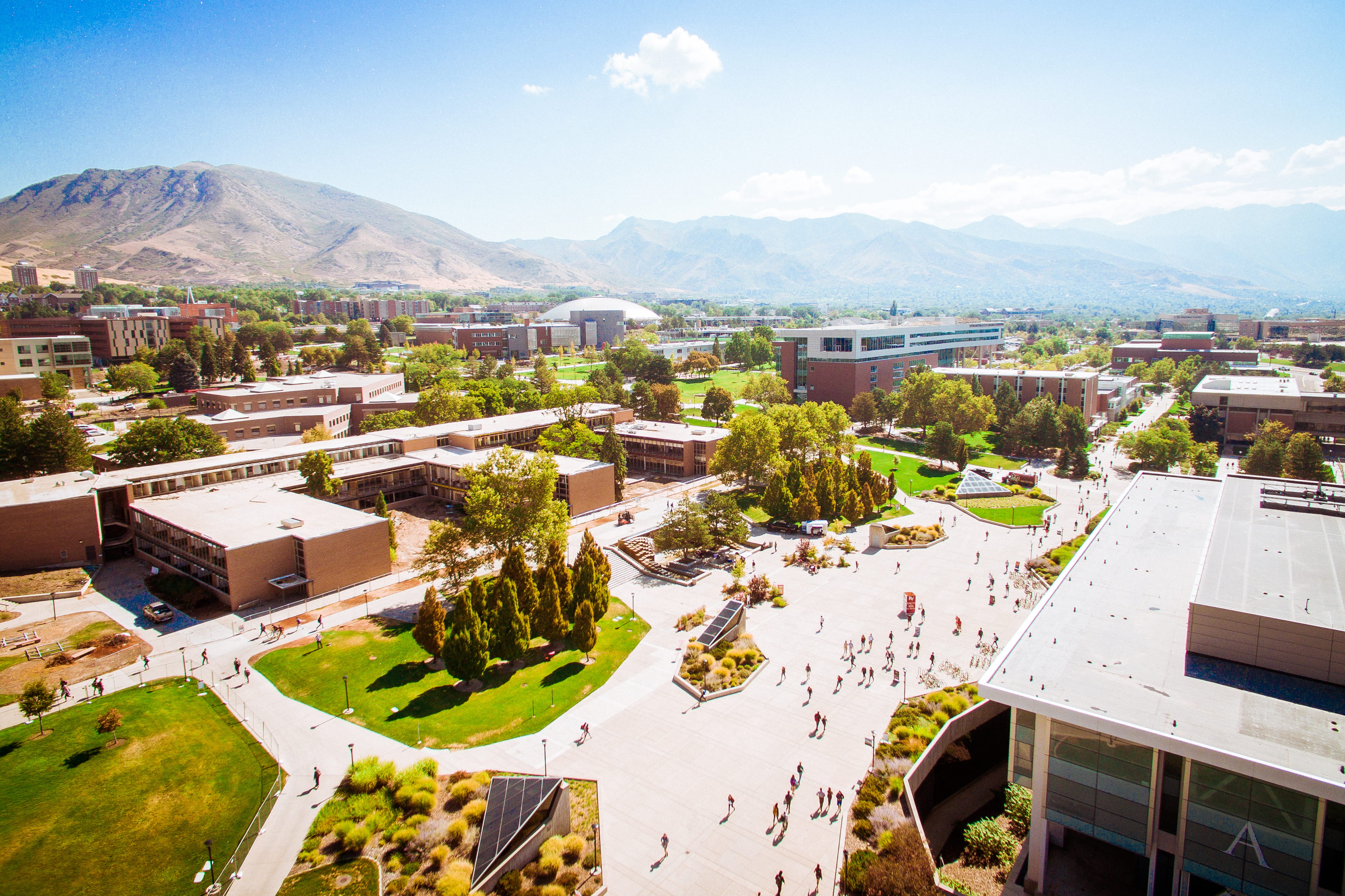 day, nature, mountain, city, residential district, salt lake city, drone view, summer, white, aerial view, built structure, concrete, green, sunlight, sky, HD Wallpaper