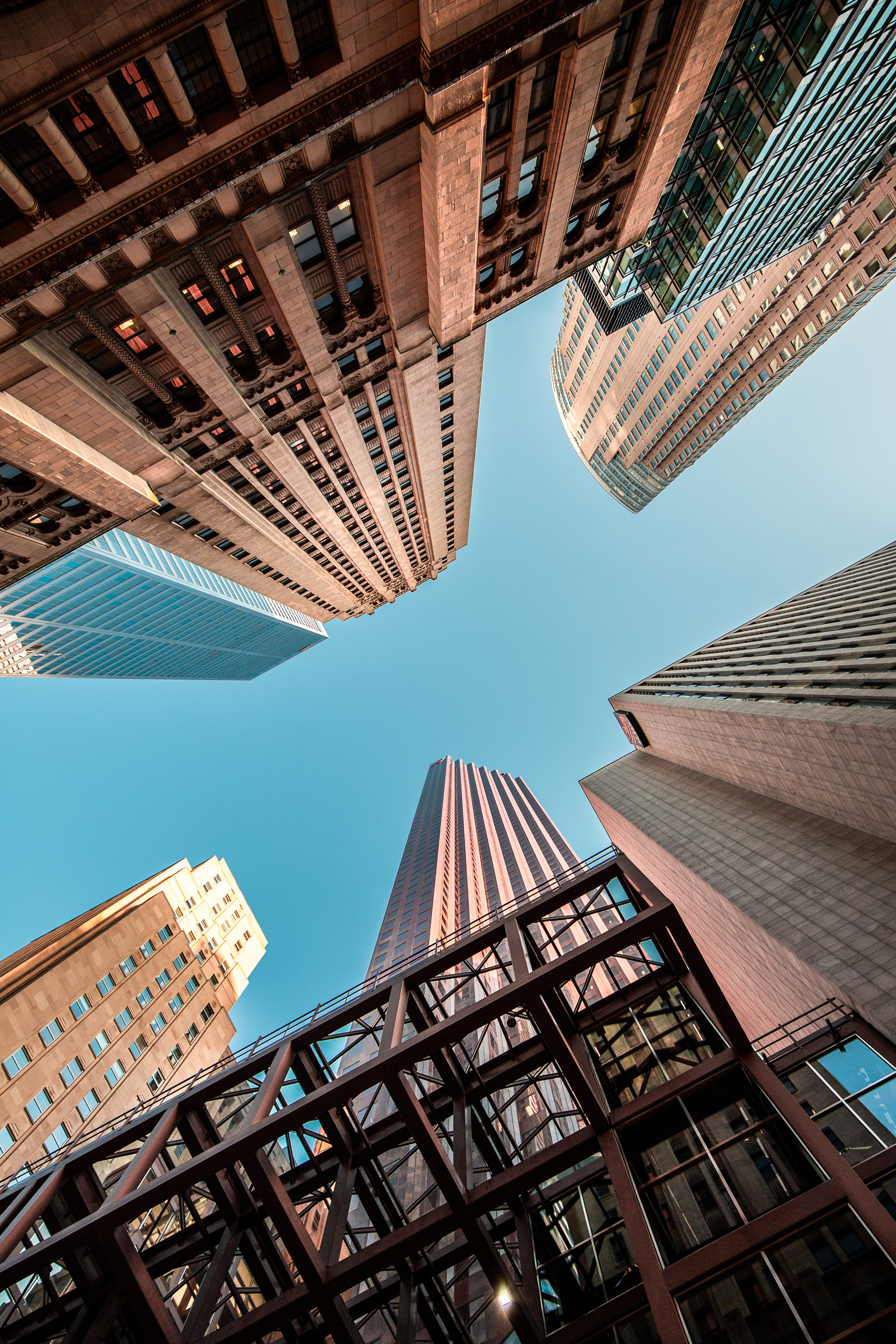 street, financial district, angle, rise, blue sky, toronto, daytime, low angle view, view, city, high, urban, travel destinations, office building exterior, Phone HD Wallpaper