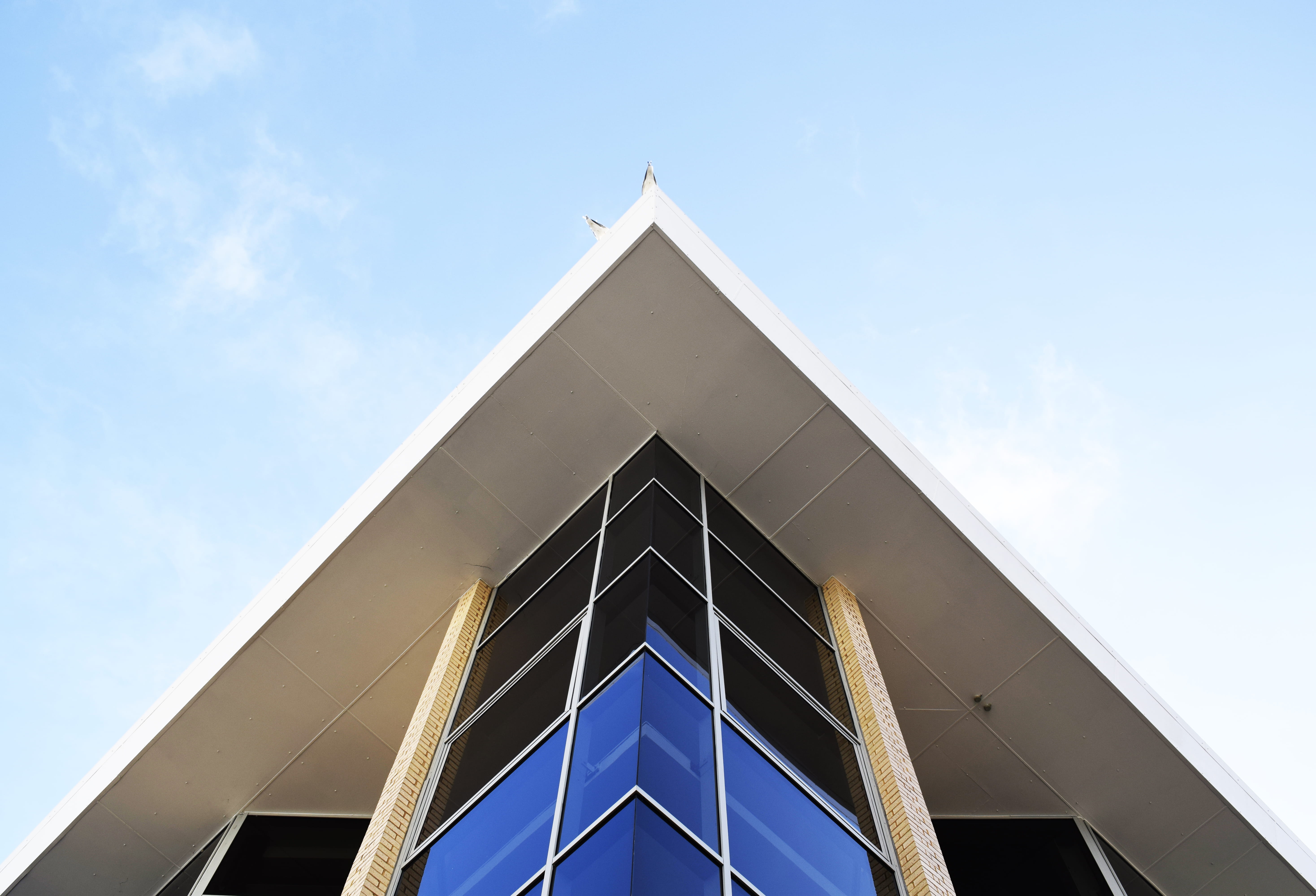 nature, new, low, facade, glass, worm, s, no people, modern, blue, geometric shape, triangle, view, high section, city, construction Industry, angle, building Exterior, HD Wallpaper