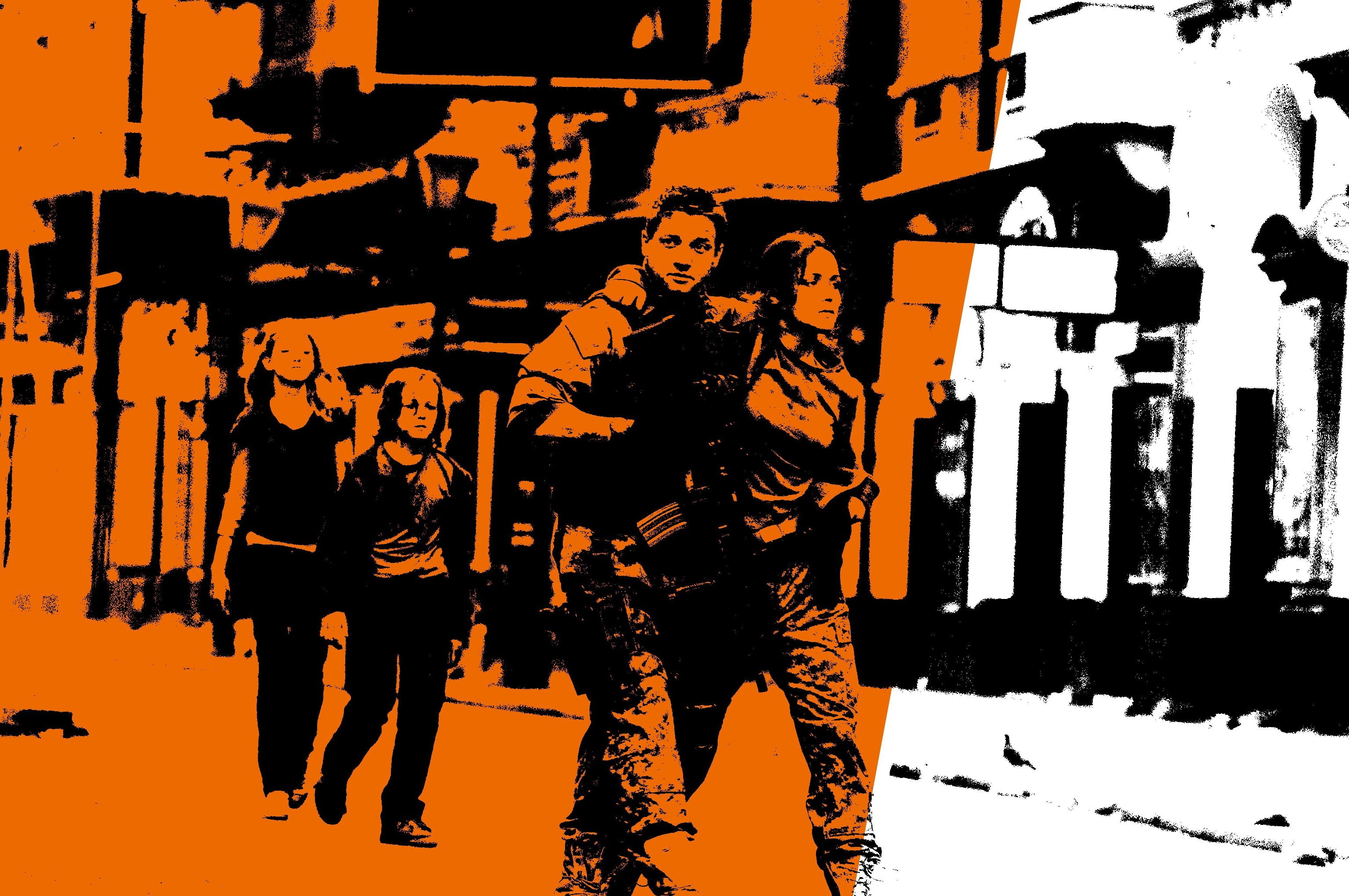 clothing, full length, people, orange color, standing, indoors, silhouette, shadow, architecture, movies photo manipulation 28 weeks later imogen poots jeremy renner, HD Wallpaper