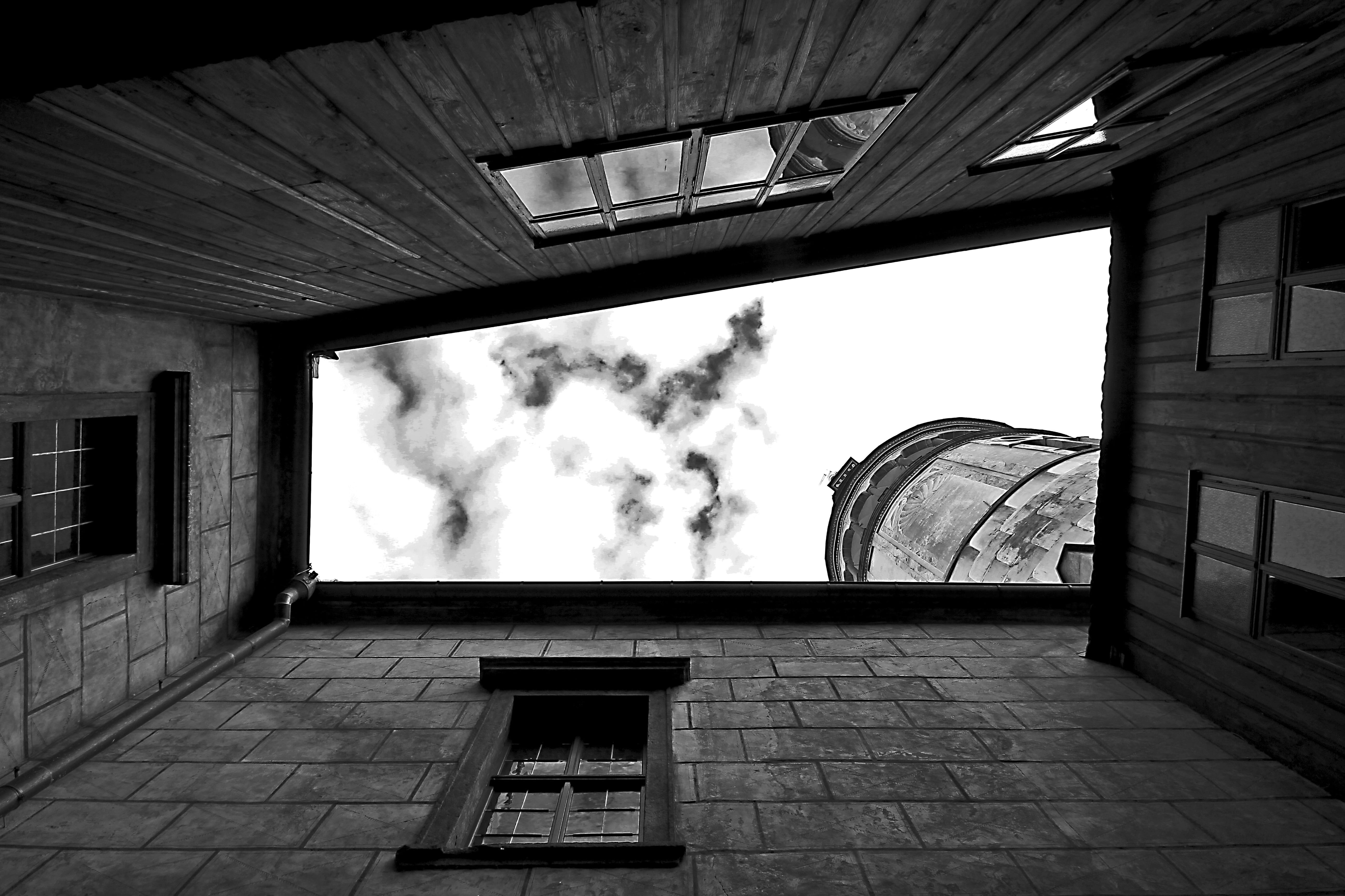 building, brick, ceiling, castle, glass - material, wall, stone, church, 5K, texture, transparent, black, composition, directly below, day, construction, HD Wallpaper