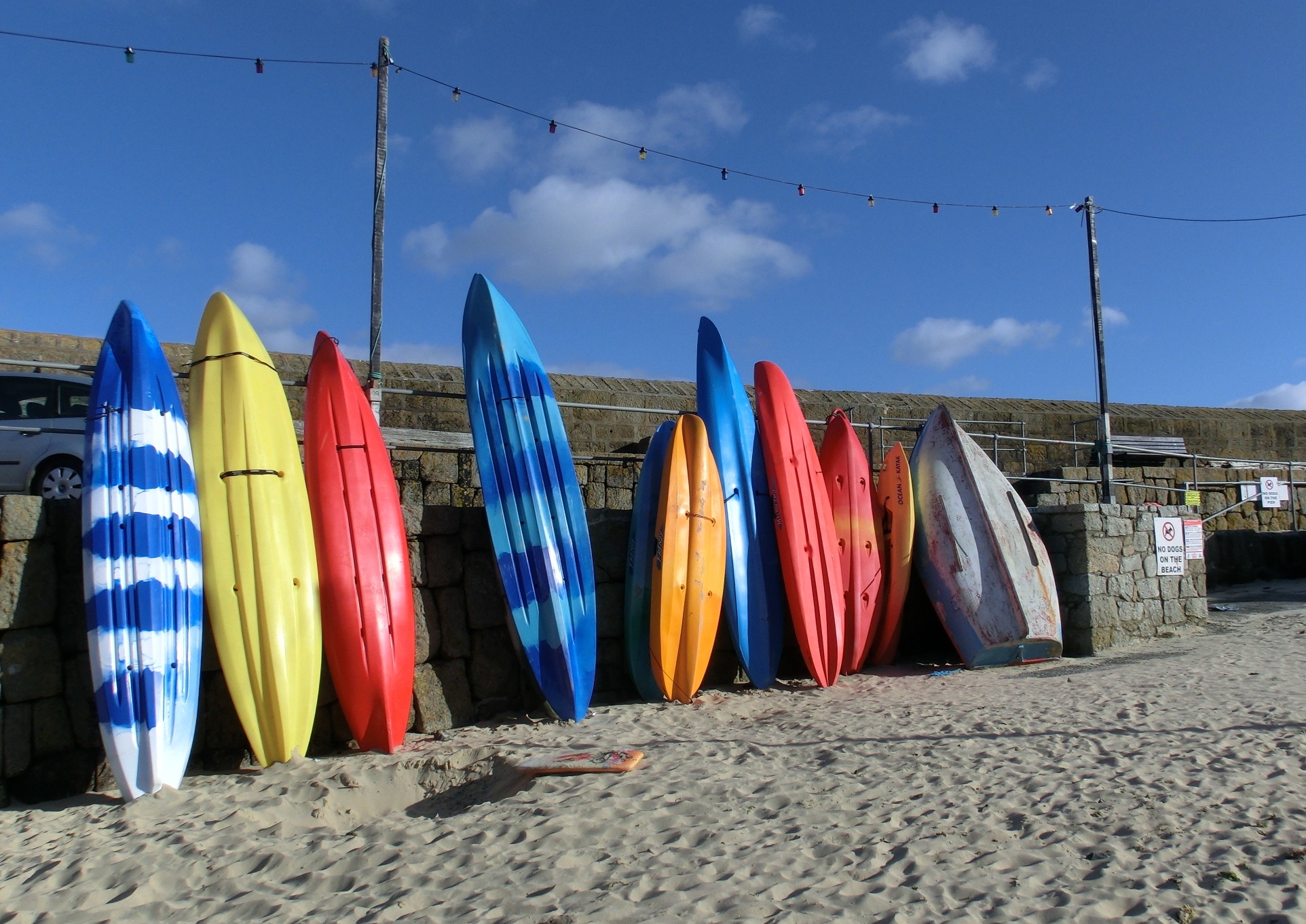 1080P, cornwall, side by side, in a row, boats, sand, cloud - sky, no people, architecture, group of objects, hanging, sky, sunlight, assorted, cable, HD Wallpaper