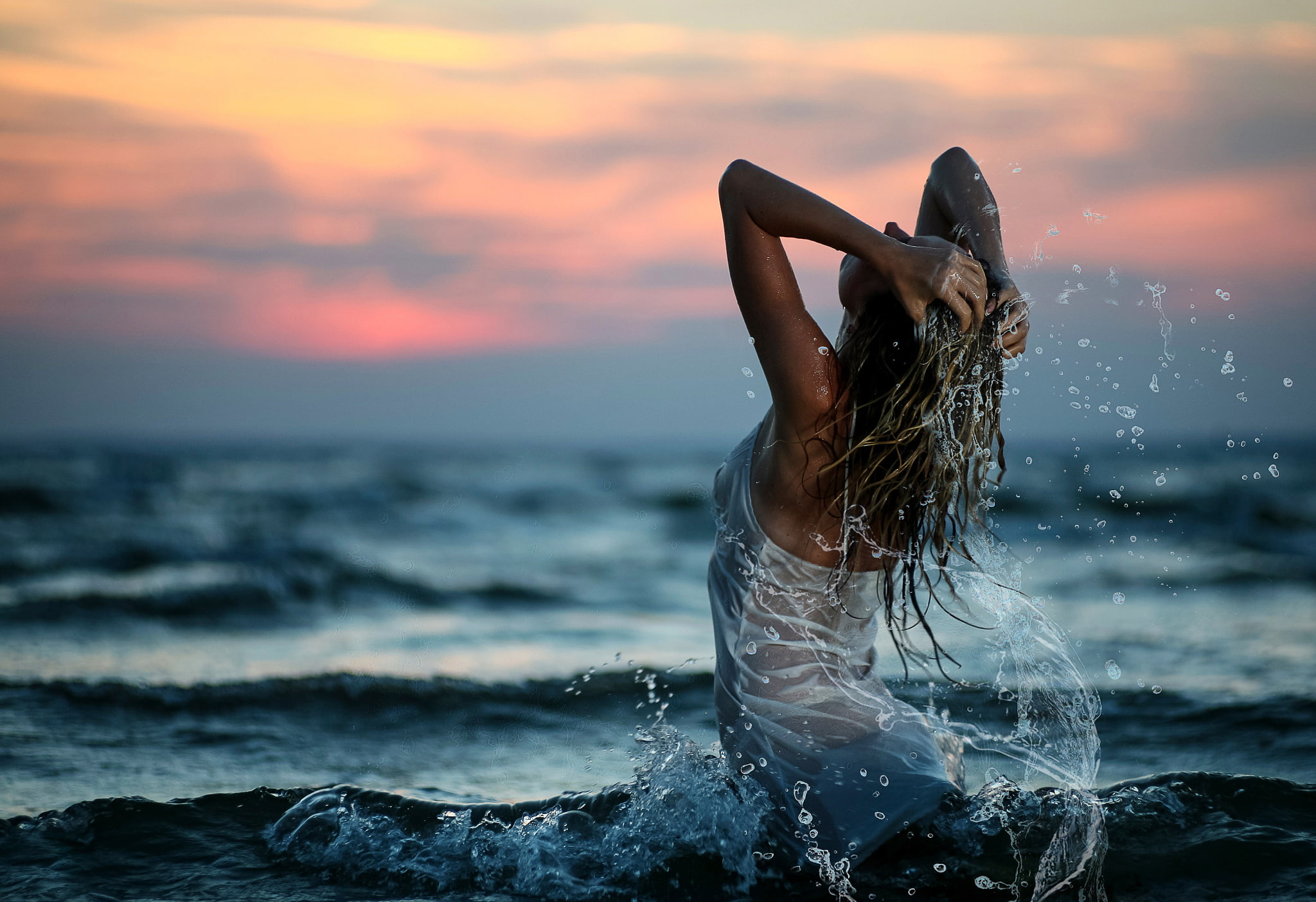 healthy Lifestyle, lifestyles, beautiful, Sea, horizon Over Water, action, long hair, adult, focus on foreground, human arm, beauty In Nature, dress, surfboard, HD Wallpaper
