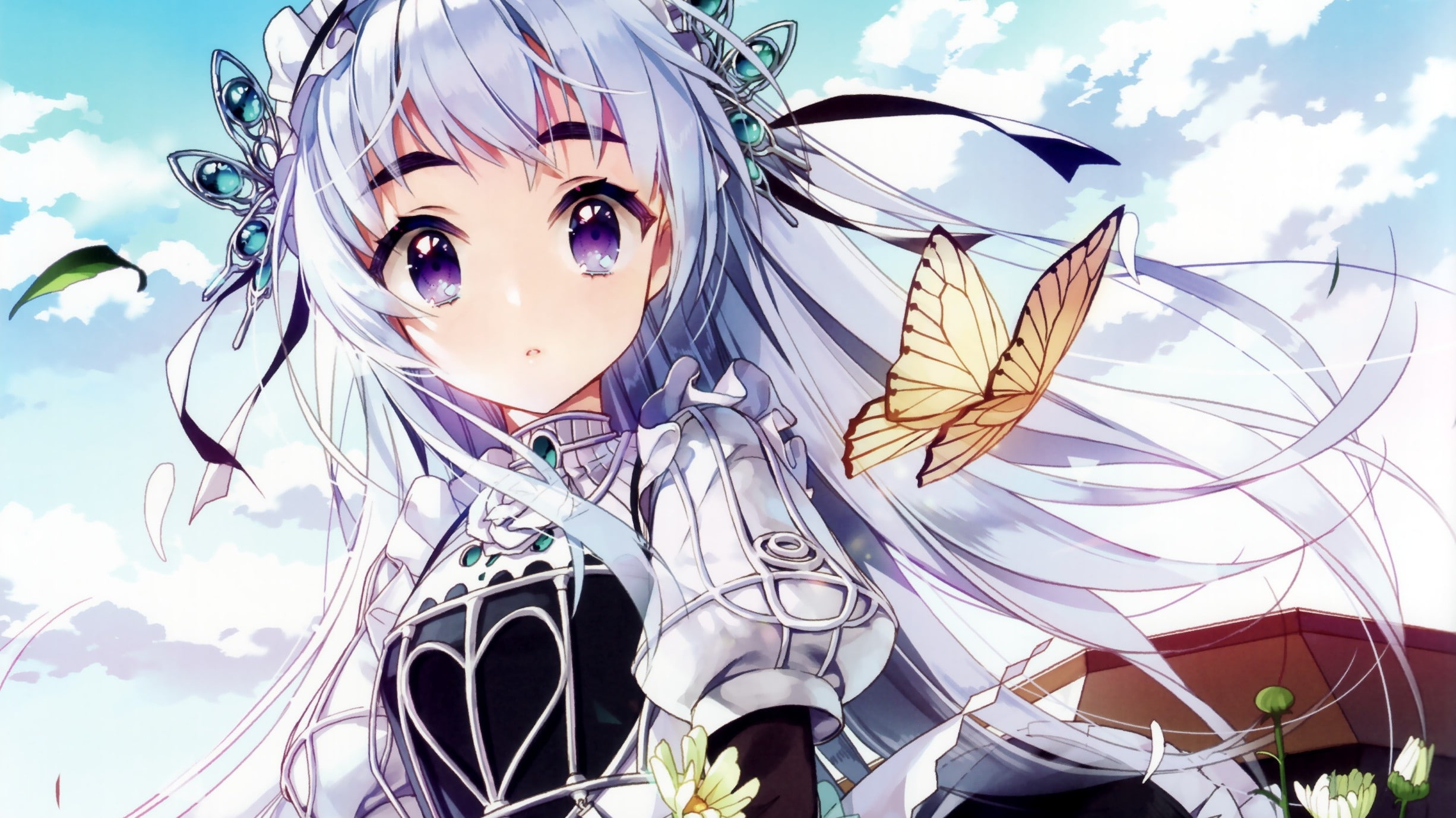 sunlight, 1080P, cloud - sky, nature, white hair, chaika trabant, close-up, Anime, outdoors, human representation, craft, art and craft, butterfly, festival, HD Wallpaper