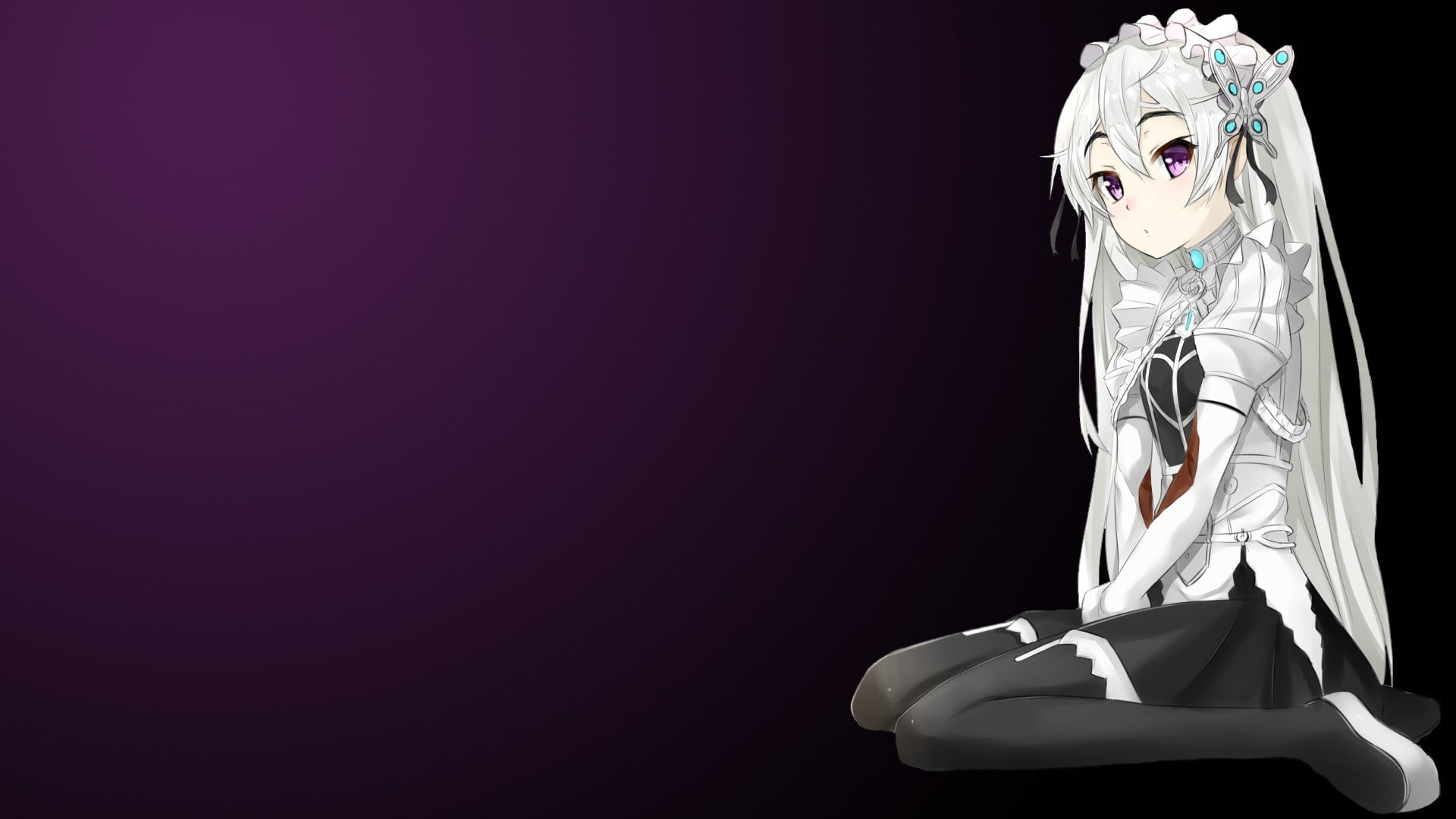 anime girls, simple background, 1080P, pink eyes, anime, long hair, hair ornament, Hitsugi no Chaika, Chaika Trabant, white hair, skirt, HD Wallpaper