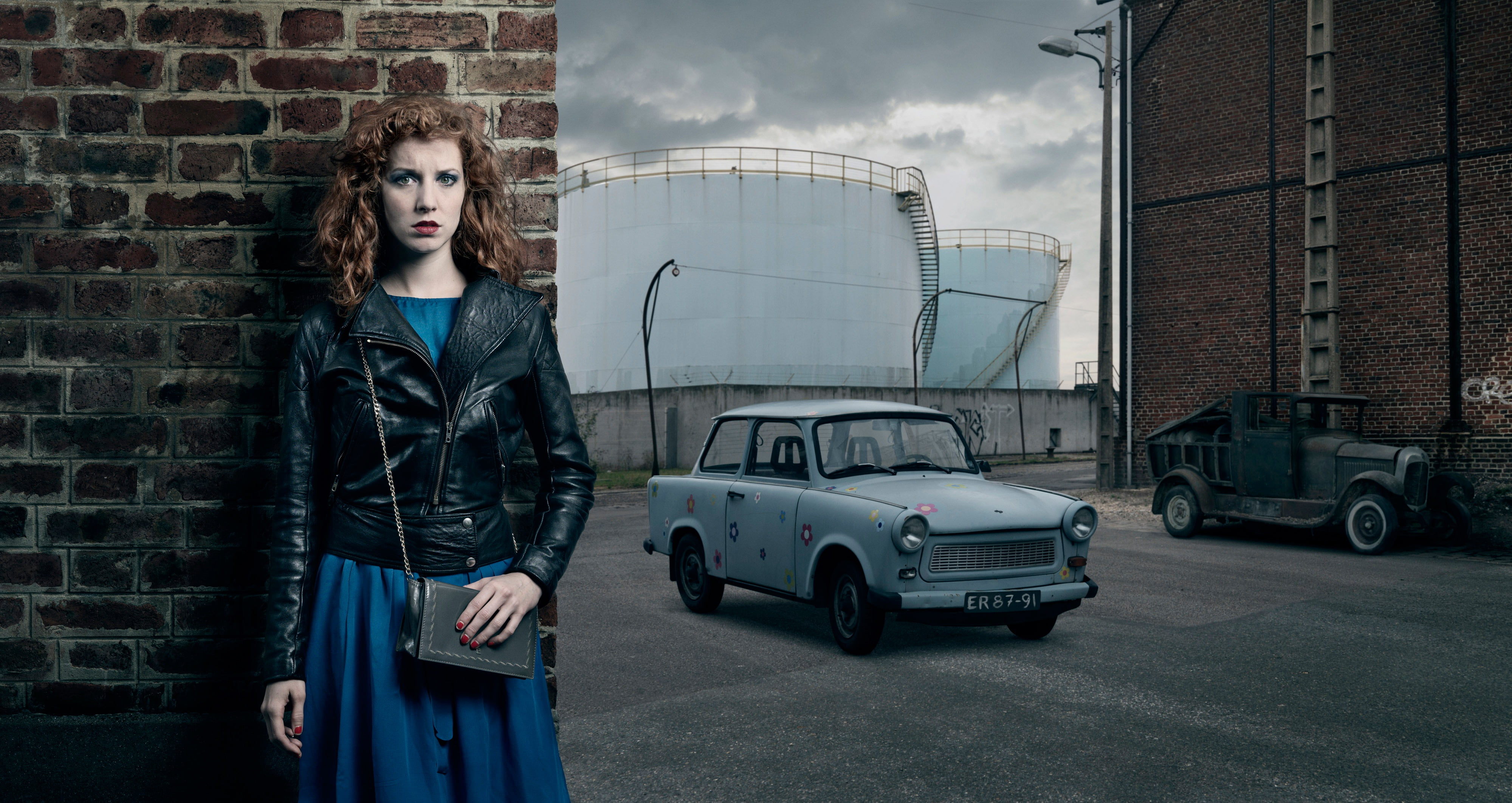 girl, Stories, auto, the city, Trabant, retro, 4K, HD Wallpaper