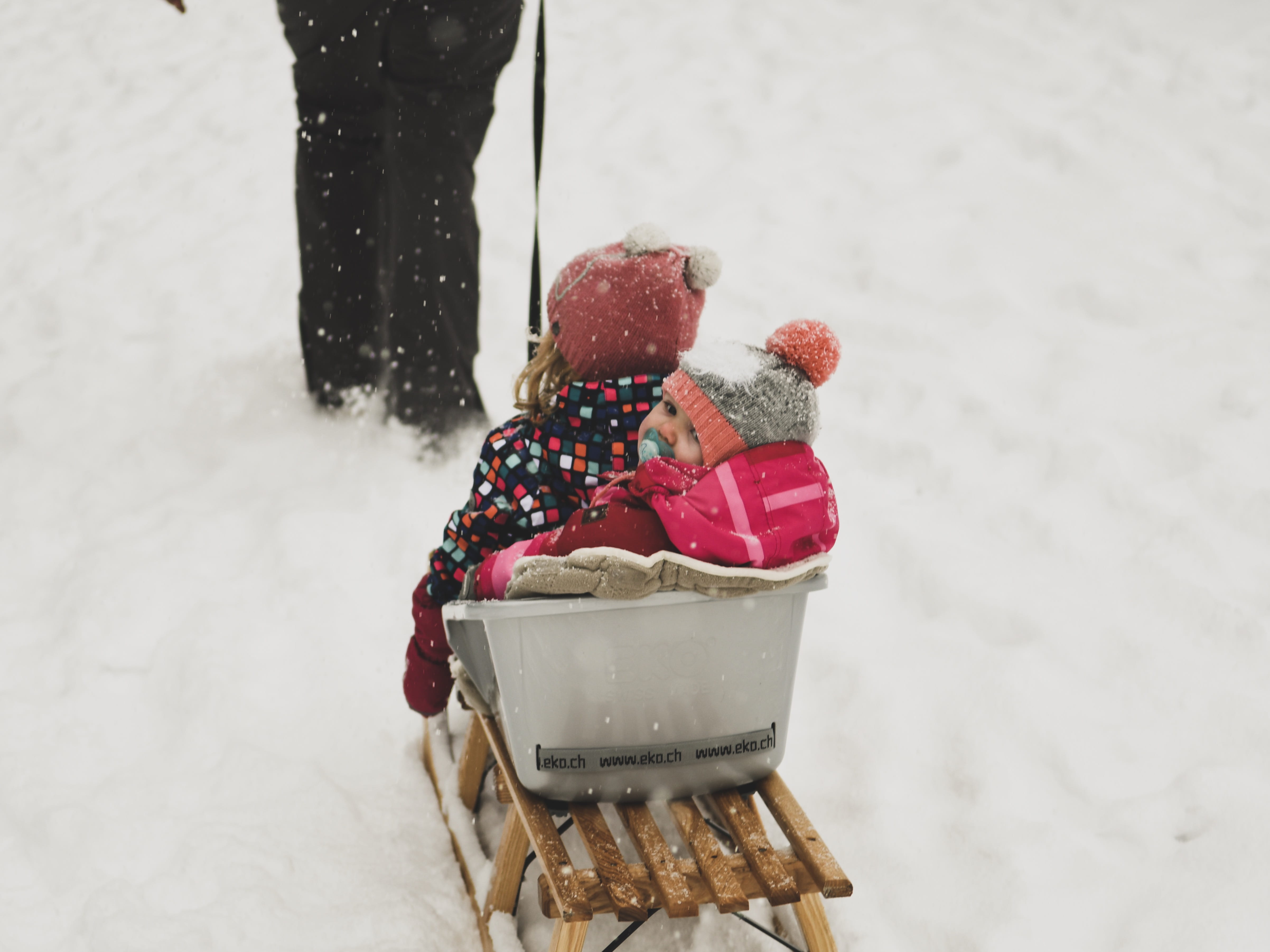 day, baby, cold temperature, knit hat, togetherness, nature, cold, 4K, snowing, women, outdoors, child, field, warm clothing, clothing, pulling, innocence, HD Wallpaper