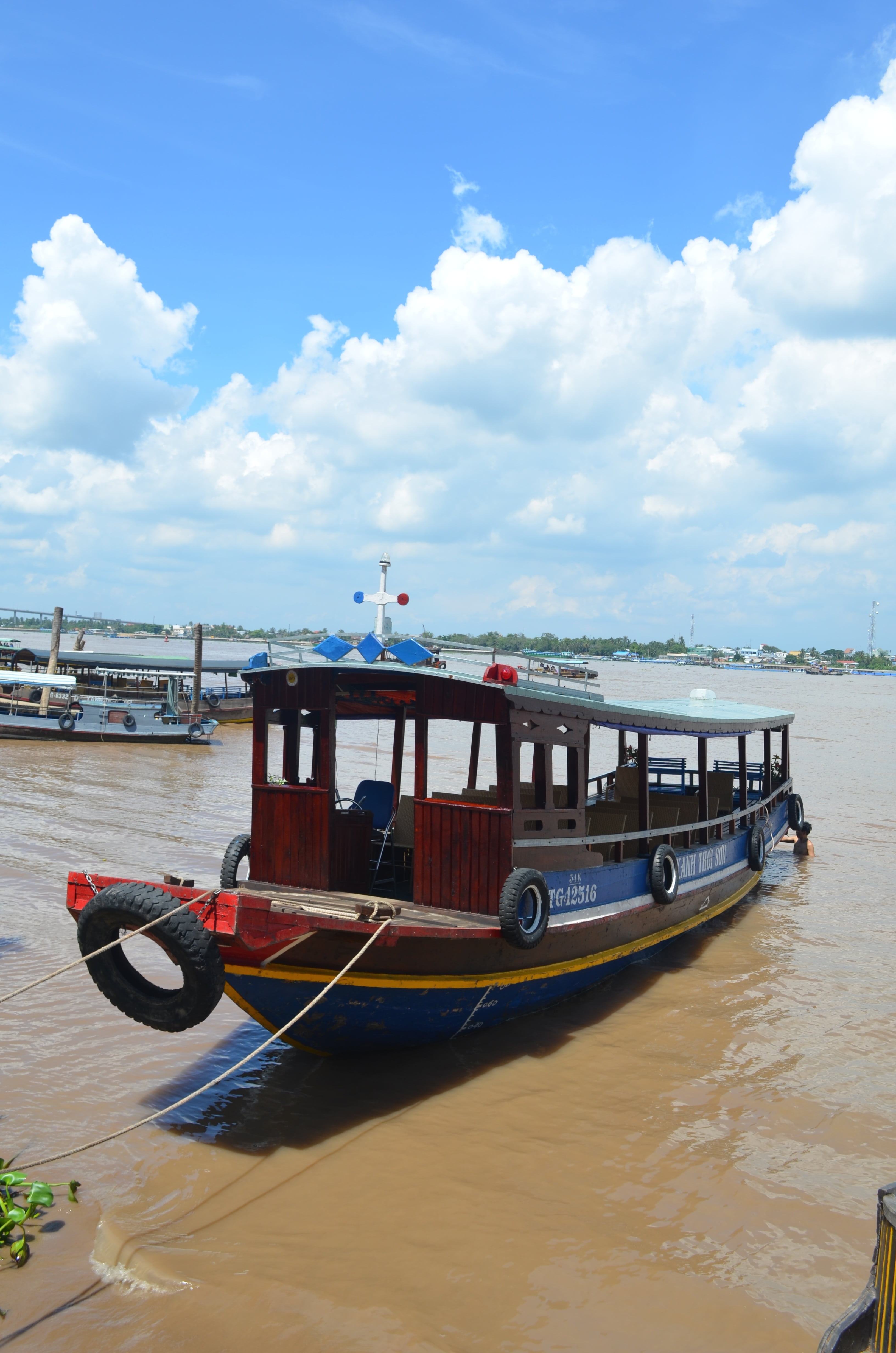 sea, sunlight, nature, blue, travel, saigon, mode of transportation, ferry, tropical, cloud - sky, asian, transportation, vietnam, no people, moored, tranquility, Phone HD Wallpaper