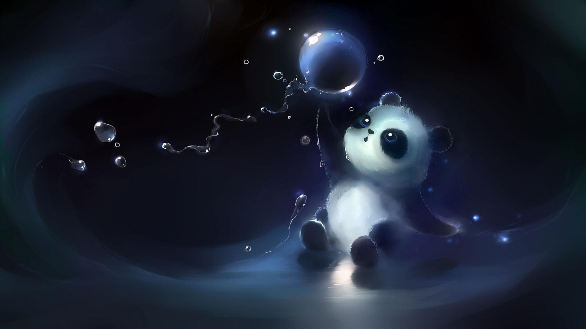 panda, abstract, 3d and abstract, dark, cute, alone, 1080P, pa, bubble, HD Wallpaper