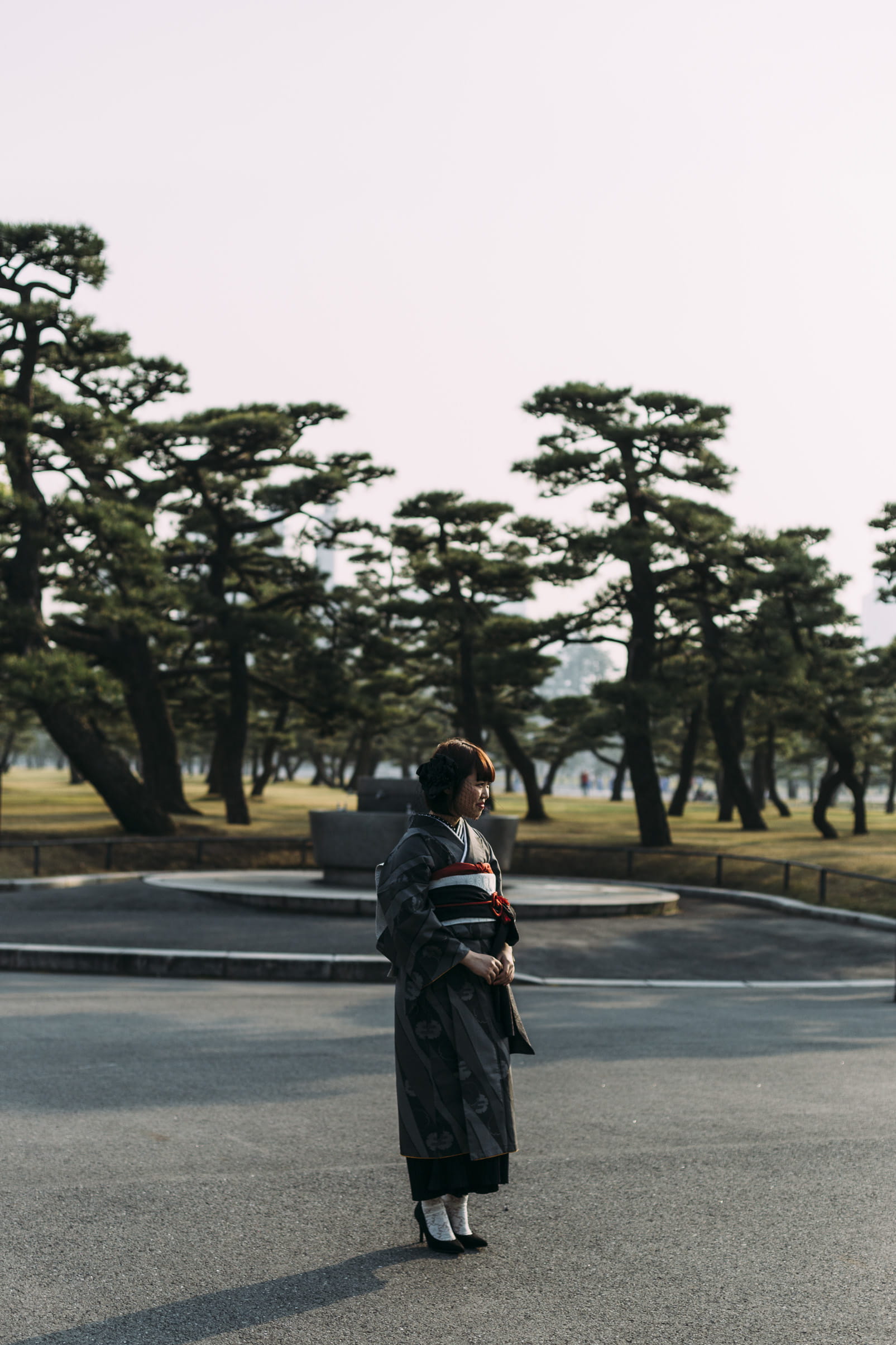 mobile phone, japan, women, road, kimono, plant, transportation, full length, tradional, standing, portable information device, trees, tree, park, using phone, Phone HD Wallpaper