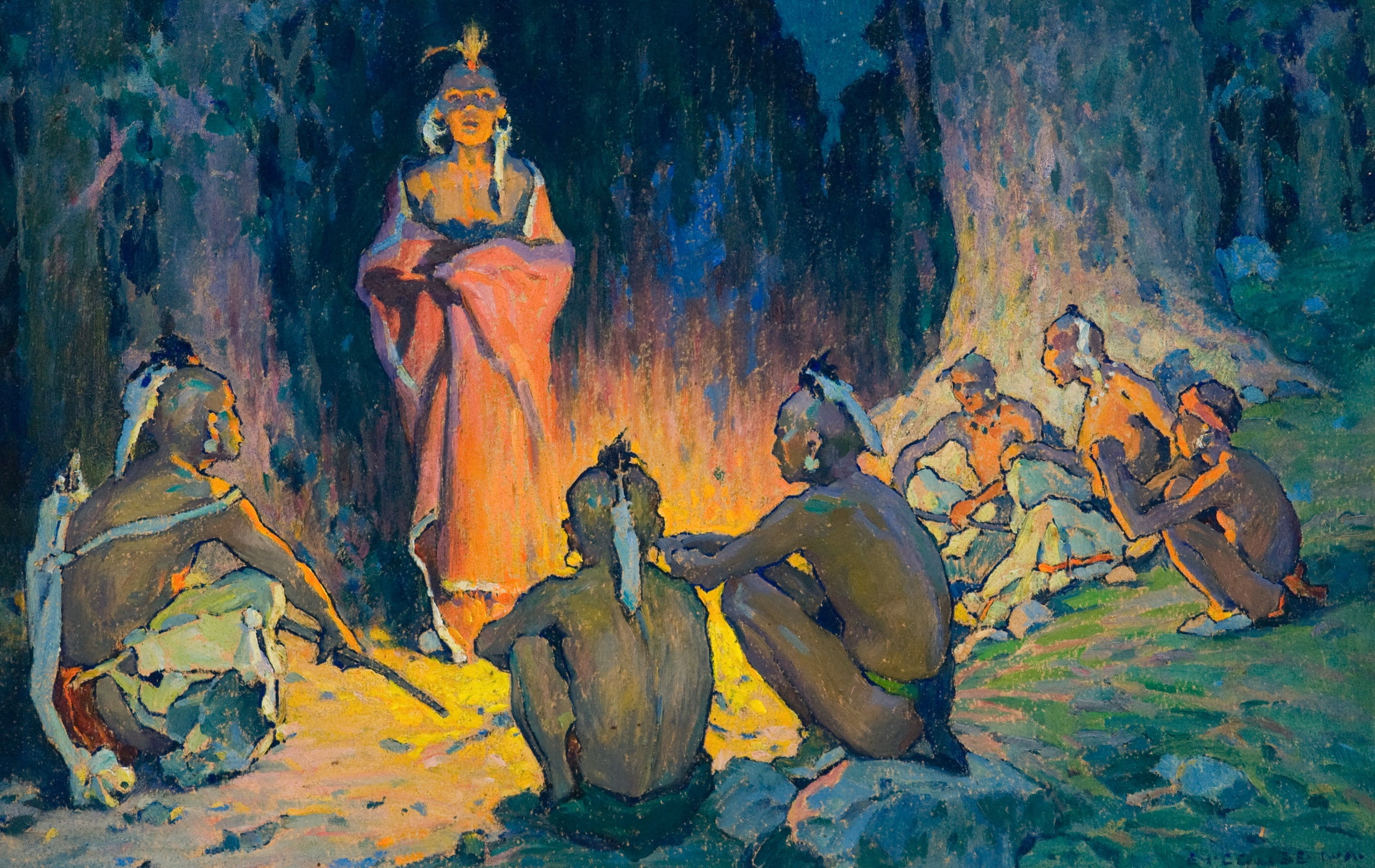 1080P, The Speaker, the fire, (about 1926), Eanger Irving Couse, fire, tribe, HD Wallpaper