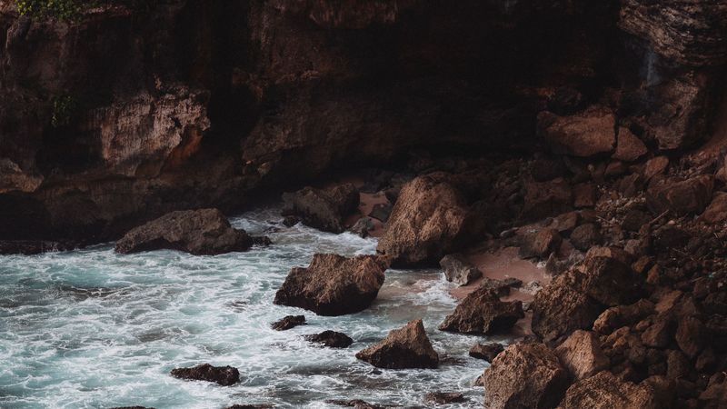 rocks, stones, coast, sea, cliff, 4k