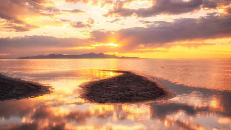 sea, sunset, horizon, coast, 4k