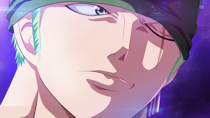 One Piece, Roronoa Zoro, one eye closed, green eyes, Scar on Eye