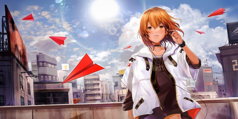 paper planes, cityscape, anime girls, anime