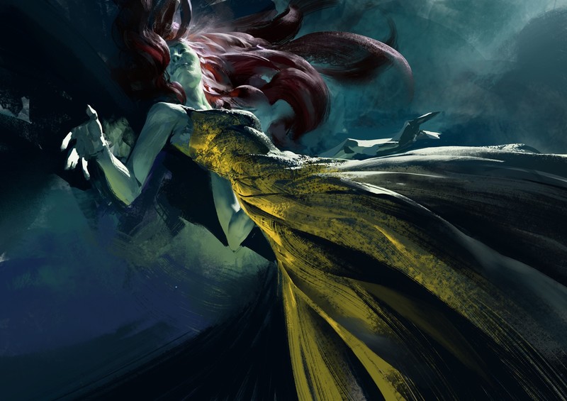 fantasy art, redhead, fantasy girl, dress, artwork
