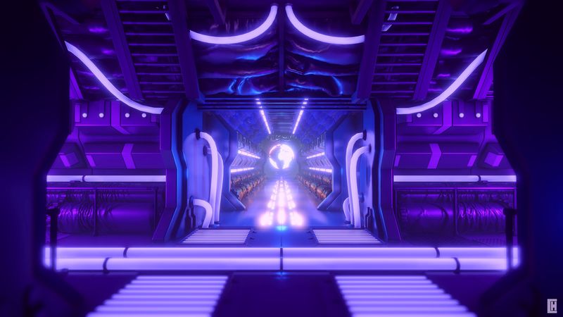 sci fi, corridor, tunnel, spaceship, station, glow, 4k