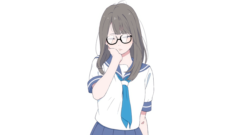 anime, manga, anime girls, minimalism, simple background, white background, schoolgirl, sailor uniform, glasses, meganekko