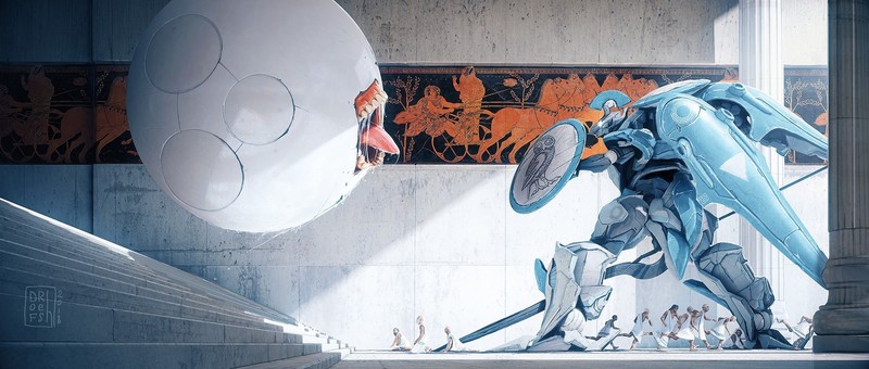 fantasy art, warrior, tongue out, shield