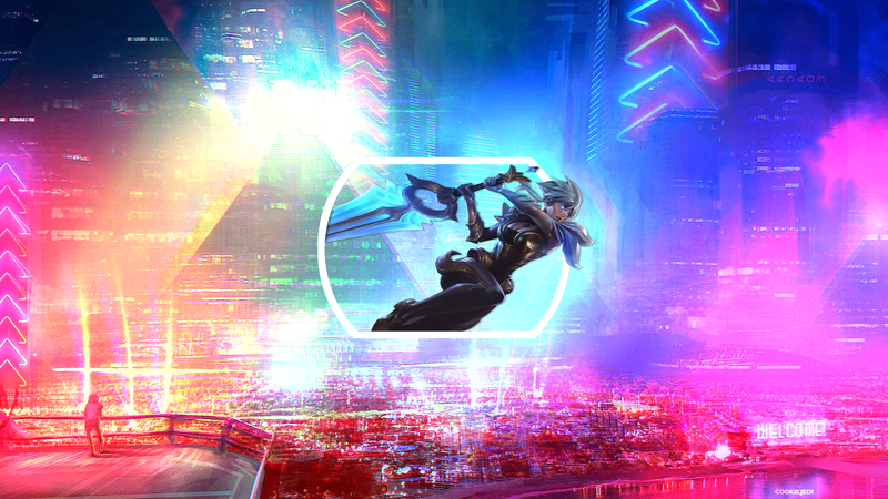 picture-in-picture, League of Legends, Riven (League of Legends), cyberpunk, cityscape
