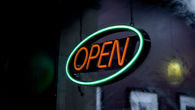open, sign, neon, text, inscription, glow, 4k