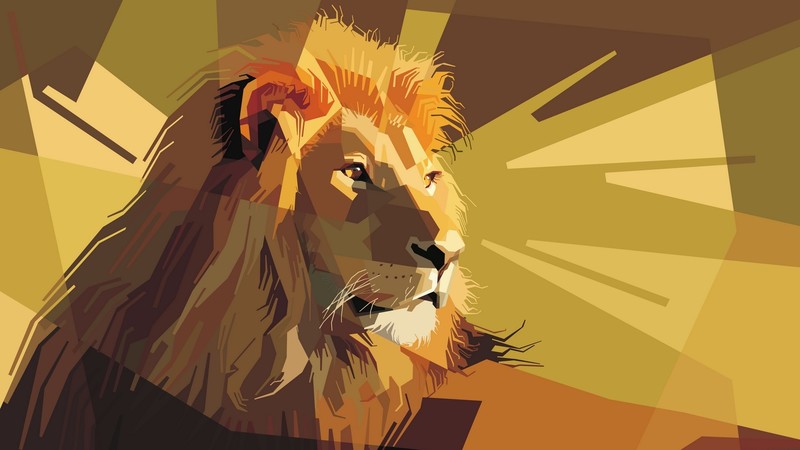 lion, orange, vector, lines, stripes