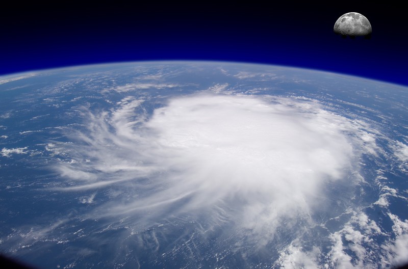 hurricane, clouds, nature, Earth, Moon, satellite photo