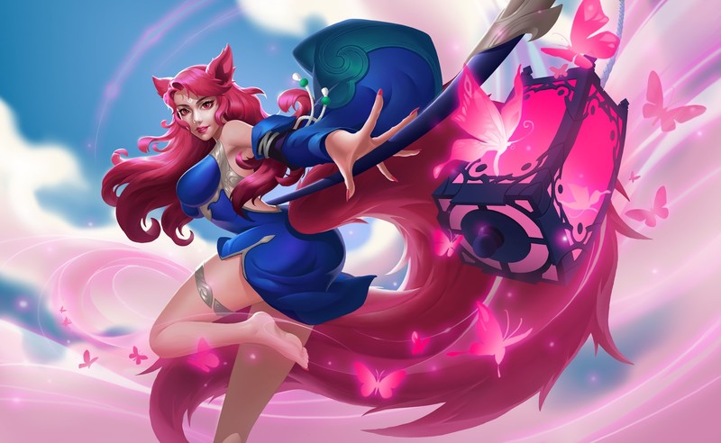 League of Legends, magic, anime girls, long hair, PC gaming, barefoot, fantasy girl, Ahri (League of Legends)