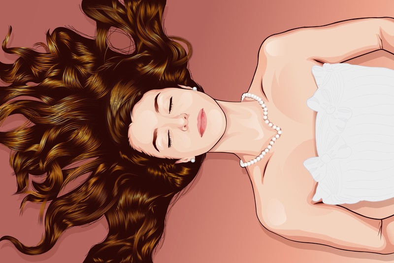 women, dress, white dress, necklace, closed eyes, pink lipstick, brunette, pearls, vector