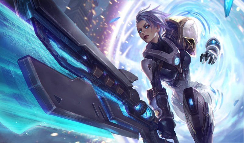 League of Legends, Riven (League of Legends), magic, cyan, Chenbo, weapon, sword, blue eyes