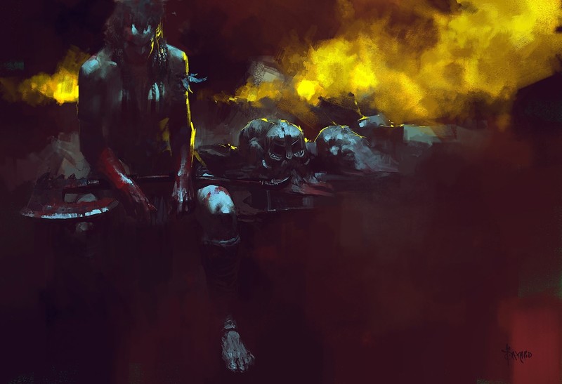 fantasy art, Orc, dark fantasy, warrior, blood