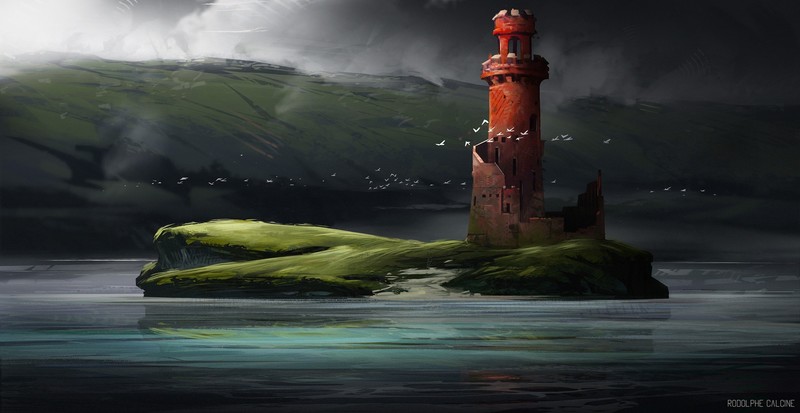 artwork, fantasy art, landscape, sea, nature, building, birds
