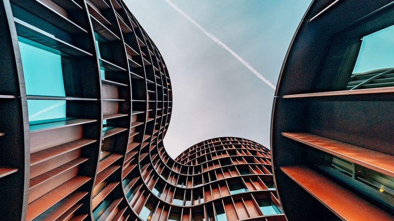 building, architecture, structure, sky, bottom view, 4k