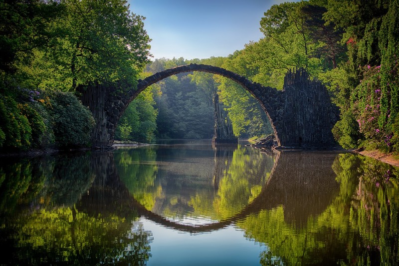 nature, water, bridge, stone, forest