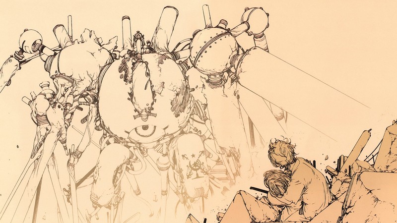 steampunk, anime, artwork, manga, combat, LEVIUS, beige