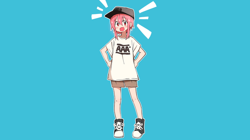 anime, manga, anime girls, simple background, pink hair, blue background, cyan, cyan background