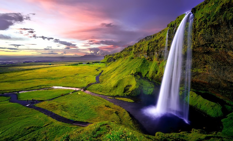 nature, waterfall, water, bridge, stone, forest, Iceland