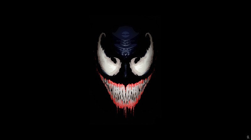 Venom, artwork, simple background, black background, smiling, saliva trail, Spider-Man