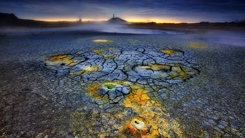 landscape, nature, dry, mist, cracked, ground, dirt