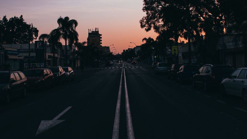 night city, road, marking, asphalt, arrow, 4k