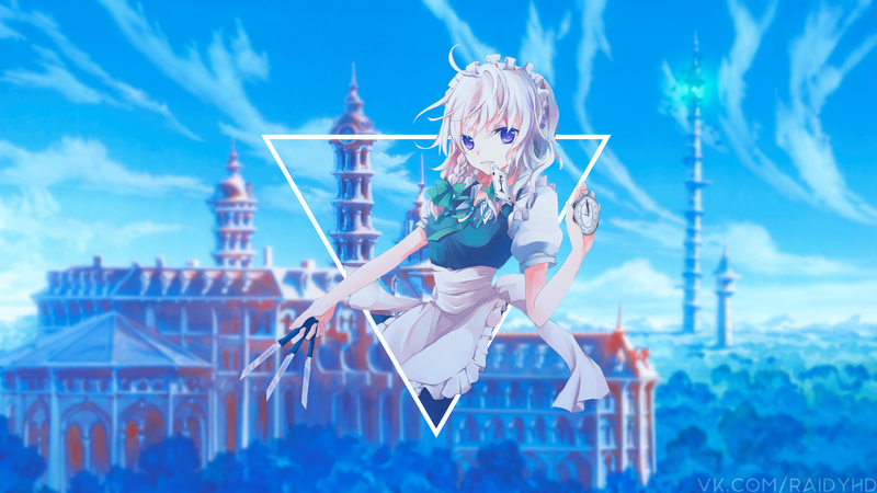 anime, anime girls, picture-in-picture, cyan, Izayoi Sakuya, Touhou
